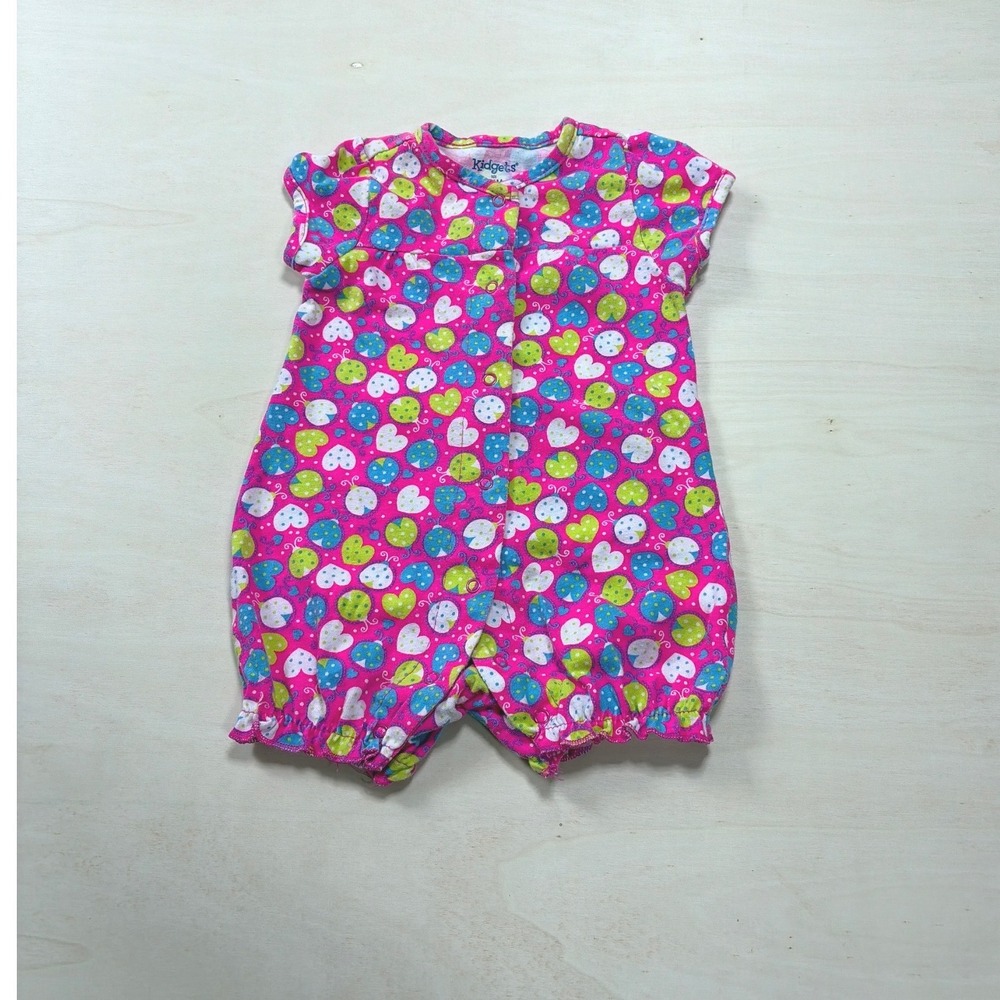 Kidgets Baby Girl Pink‎ Ladybug Heart Romper One Piece 3-6 Months Snap Front